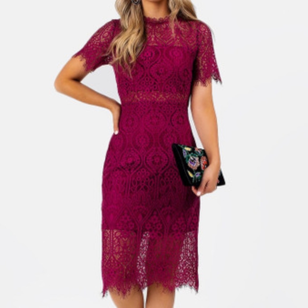 Just Me Women’s Midi Illusion Dress Overlay Bandeau Burgundy size L